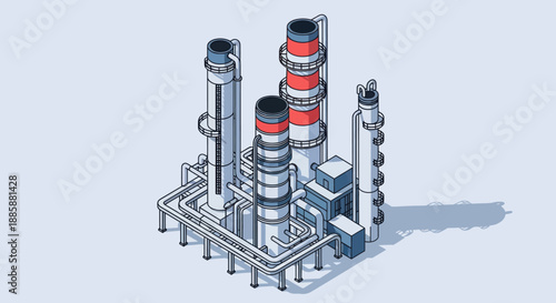 Industrial Factory with Chimneys and Towers.