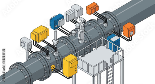 Industrial Pipeline System with Valves and Controls.