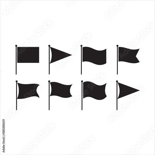 Set of flag silhouettes, vector illustration of various waving and standing flags