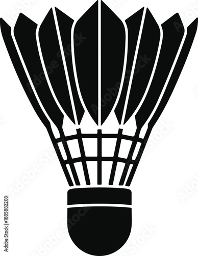 Black badminton shuttlecock silhouette icon, birdie equipment for sports vector illustration, professional tournament game symbol isolated on white background, racket.