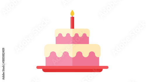 Pink Birthday Cake Illustration – Two-Tier Cake with Candle Flat Design