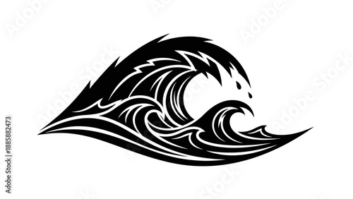 Tribal Ocean Wave Tattoo Design – Black Surf Wave Vector Art Symbol