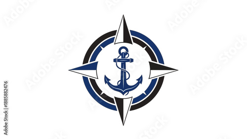 Nautical Anchor and Compass Logo – Maritime Navigation Symbol in Blue and Black