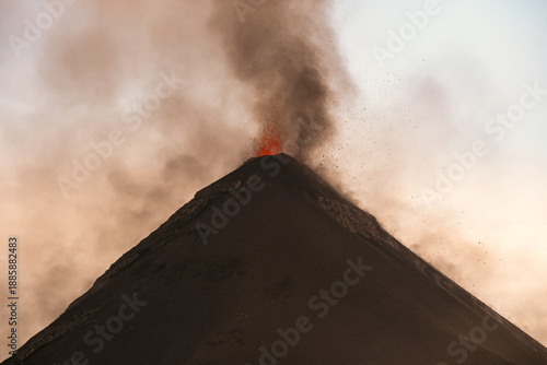 Volcanic Eruption with Lava Glow and Ash Plume
