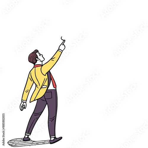 man in yellow jacket pointing up,comic book style digital art illustration,vibrant colors,dynamic pose,dramatic lighting,detailed character design
