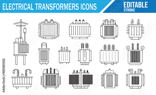 Collection of electric power infrastructure icons.