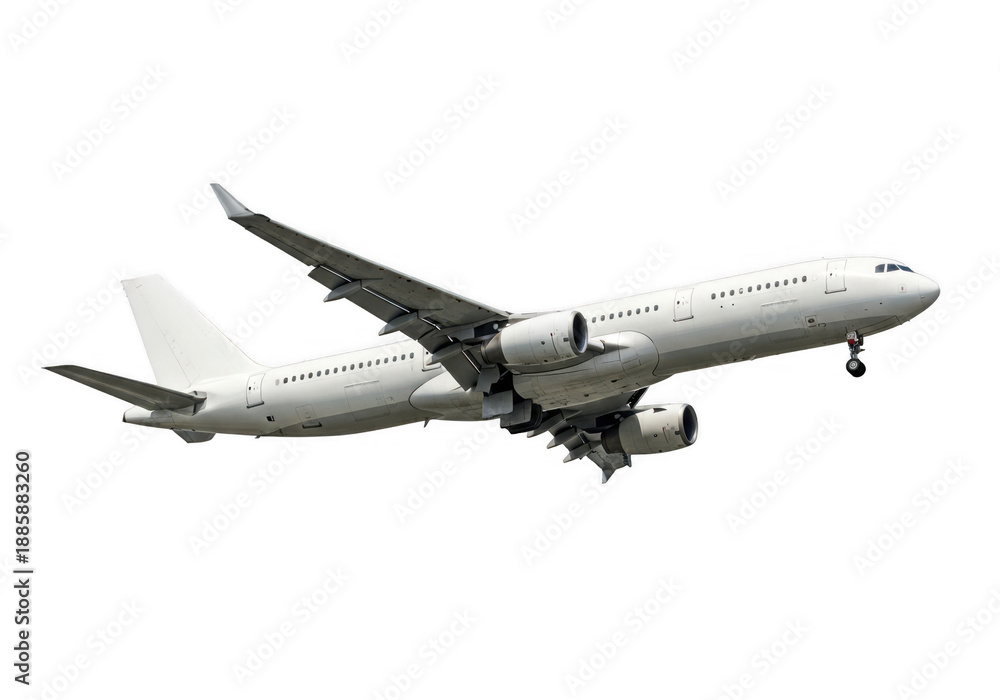 Fototapeta premium Large passenger jet in flight isolated on transparent background