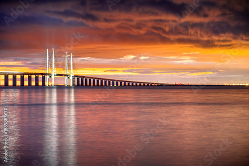 Wallpaper Mural Modern bridge structure for cars and trains in Europe at sunset, Øresund Strait, Malmö, Sweden, Scandinavia. Torontodigital.ca