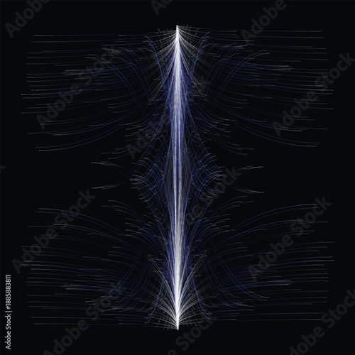 Symmetrical vector field with blue-white streamlines and central intensity focus