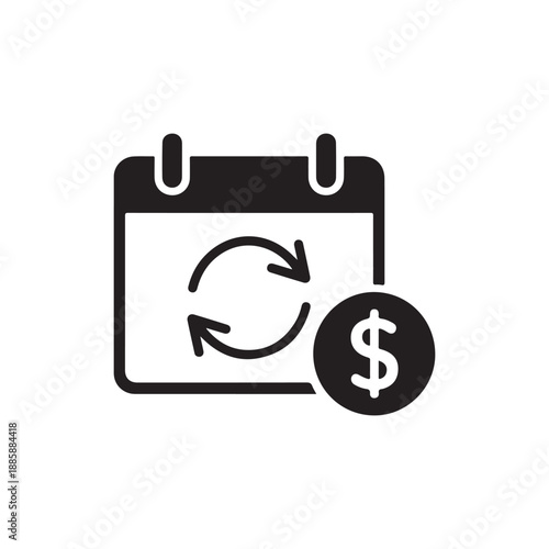 Subscription renewal calendar silhouette icon representing recurring payment and billing cycle