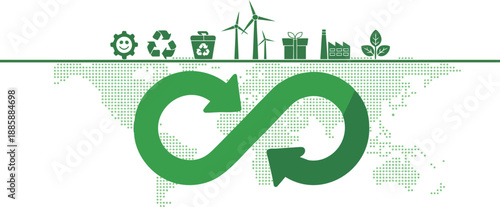 Green circular economy concept with map and