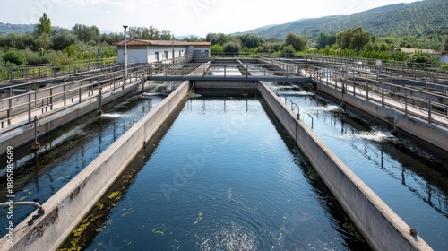 Wallpaper Mural Close medium shot of biological aeration basin where microorganisms break down organic pollutants in effluent water. Torontodigital.ca