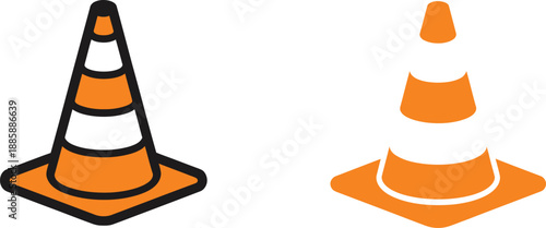Two orange and white traffic cones side by side safety