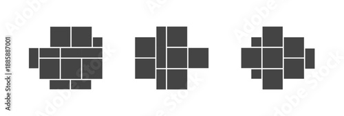 Photo collage with mosaic and gallery frame for composition background. Square flyer and mockup for montage illustration. Board design and grid for creative presentation tile.