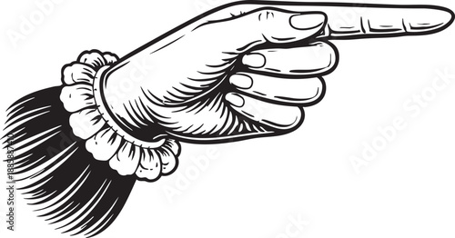 Pointing direction scene hand indicating forward position representing direction command and attention