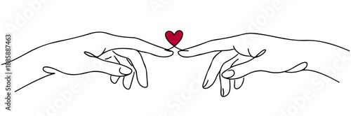 Minimal Line Art Hands with Heart for Valentine’s Day Greeting Poster and Love Illustration