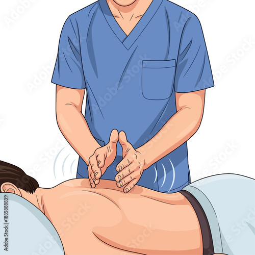 Physiotherapist applying hands-on therapy to patient's back