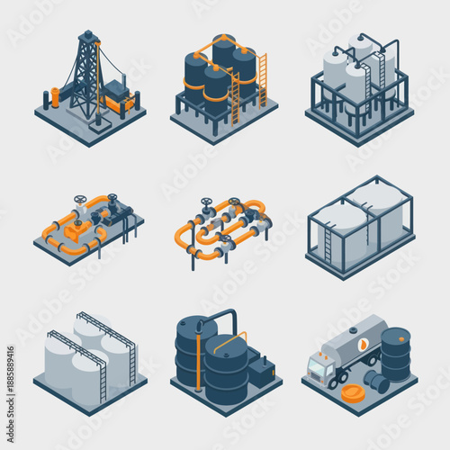 Industrial Equipment and Machinery Components Isolated.
