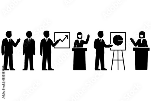 business people icon,
Business Conference Silhouettes – Podium Speaker Concept