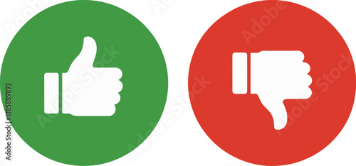 Green circle with white thumbs up and red circle with white thumbs down