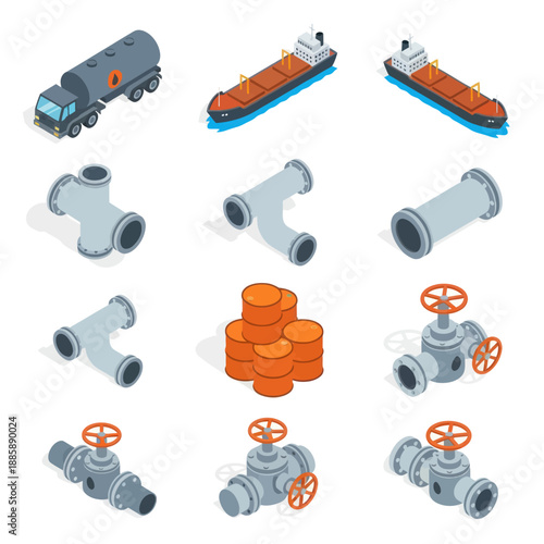 Industrial Pipe Fittings and Valves Illustration.