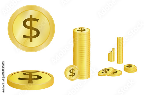 Ilustración de moneras. Conjunto de iconos de negocios. Vector color para sitio web, app, folleto y otros. 