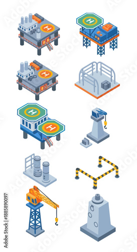 Industrial Equipment and Machinery Icons Set.