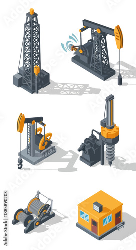 Oil Rig Pumpjack Derrick Equipment Illustration.