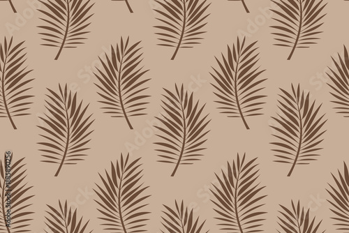Tropical leaves seamless pattern in beige neutral colors. Botanical summer background, vector isolated on white background. Palm, banana tree.	