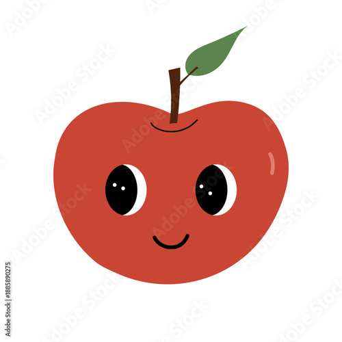 Kawaii apple with smile. Eyes, cute face, happy friendly character. Vector isolated on white  