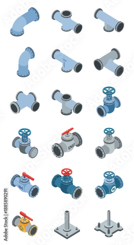 Collection of Various Pipe Fittings and Valves.