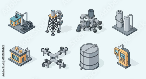 Industrial Equipment and Machinery Icons Set.