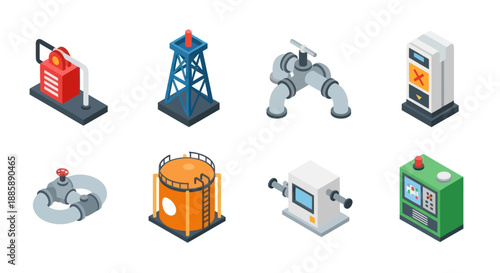 Industrial Equipment Icons Set for Manufacturing.
