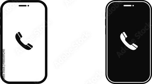 Black and white smartphone with phone receiver telephone