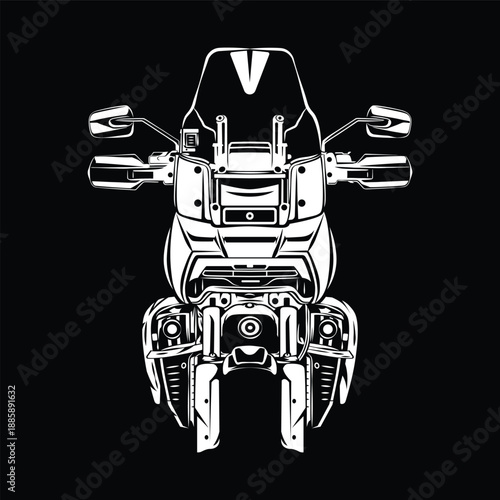 Adventure Touring Motorbike Tall Windscreen No Wheels, Front View Vector Slhouette