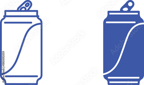 Blue soda can outline and solid drink beverage