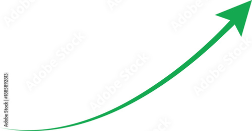 Upward green arrow with a smooth curved trajectory symbolizing growth and progress. Clean minimal illustration representing success, improvement, and positive trends. Ideal for business presentations,