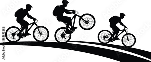 Mountain biker silhouette vector for outdoor adventure branding.