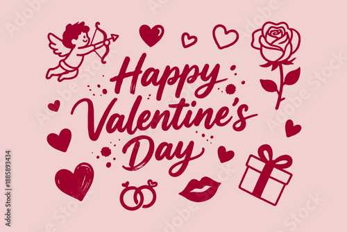 Hand-drawn coffee quote with heart, beans, and cup in doodle style on beige background, expressing love with a coffee-themed pun