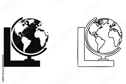 Globe icons with letter L shaped stand on white background  earth illustration