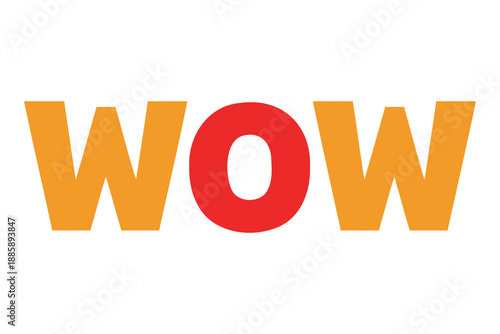 Large colorful WOW text with orange and red letters on transparent background