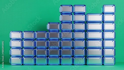 Abstract audio equalizer bars visualized with colorful blocks against a vibrant green background.