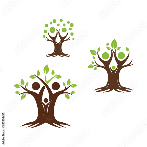 Family tree logo designs symbolizing growth and connection