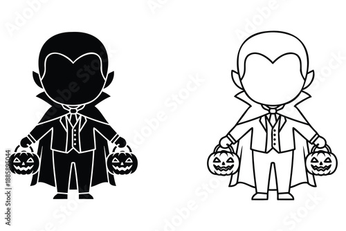 Two cute cartoon vampires holding jackolanterns on a white background