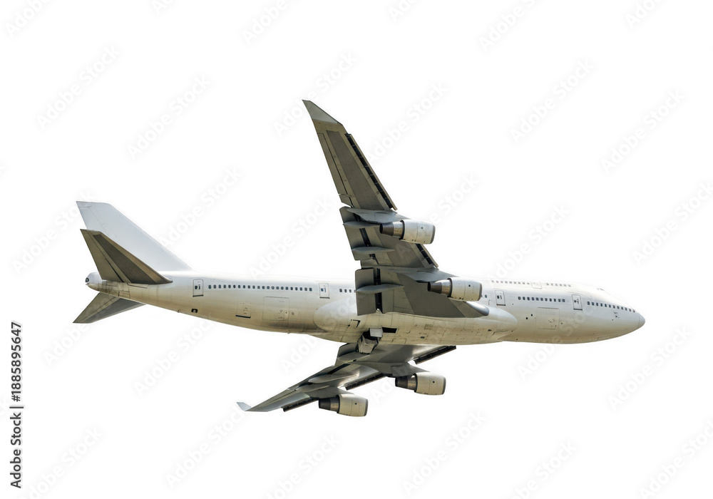 Obraz premium Large passenger jet in flight isolated on transparent background