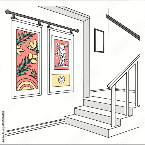 Vibrant staircase with artistic panels