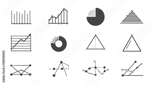 Set of Data Visualization Icons: Bar, Pie, Line, and Area Charts for Business Analytics, Statistics, and Financial Reports