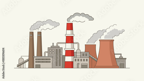 Industrial factory plant illustration with smoking chimneys and buildings