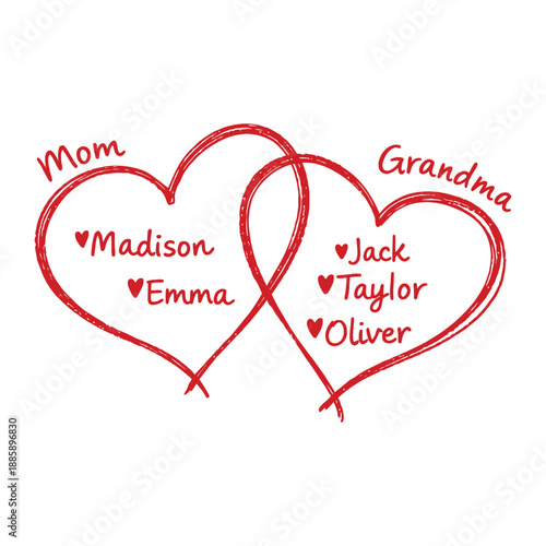 Family Heart Illustration for Mom and Grandma – Love and Names Concept