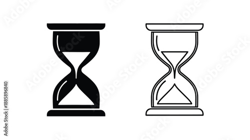Two hourglasses one black and one white displayed as a graphic silhouette